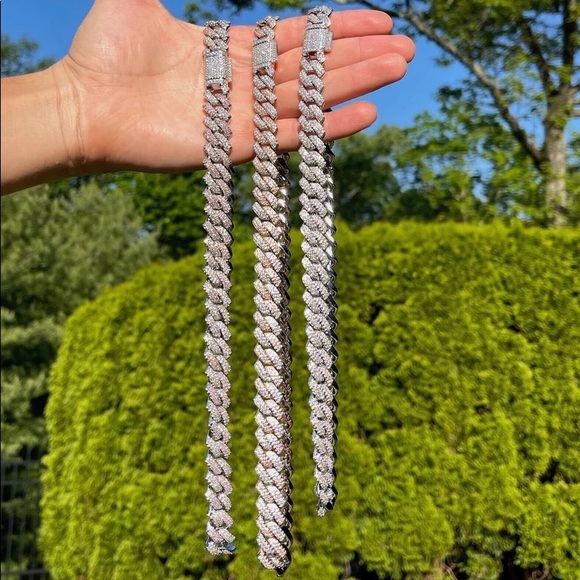 Mens 18k White Gold Plated 14mm Cuban Link Chain 215 - Picture 9 of 9